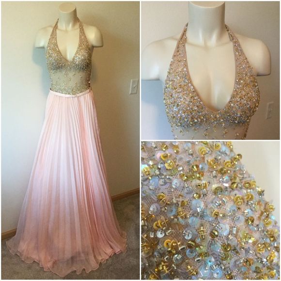 Jovani Dresses & Skirts - Jovani halter  Gown W/ Beaded BodicePleated Skirt